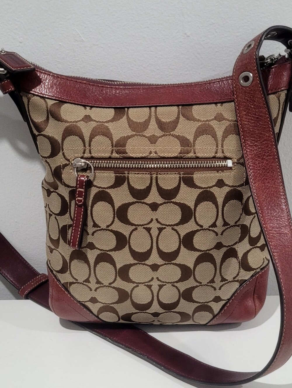 Coach Signature Canvas Crossbody Bag in Brown/Tan Great Cond